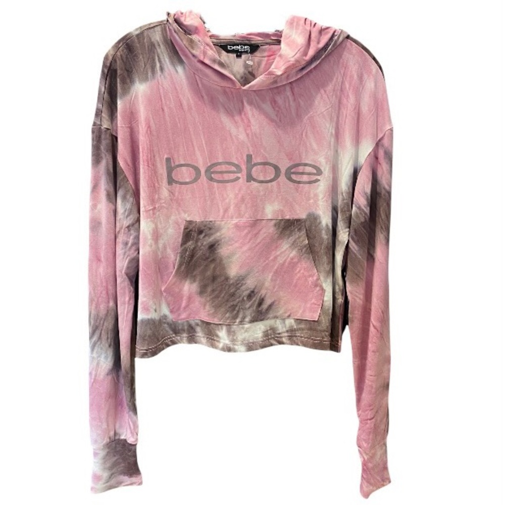 Bebe Sport Women’s Tie Dye Long Sleeve Crop Hoodie in Purple & Pink Large NWT